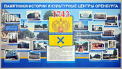 Display stand with historical monuments and cultural sights in Orenburg