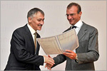 Tempus master program graduates, Vladimir Rassokha — Dean of Transport Faculty and Alfonso Montella.     [59 Kb]