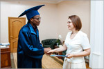 Zhanna Ermakova, OSU Rector presented two graduation diplomas to the student from Equatorial Guinea. Открыть в новом окне [136 Kb]